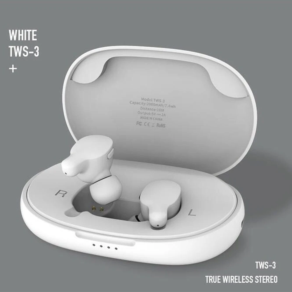 TWS-3-White Remax TWS-3, беспроводная гарнитура, Bluetooth, наушники, наушники-близнецы, наушники с зарядным устройством, 2000 мА/ч, внешний аккумулятор для телефона - Цвет: TWS-3-White