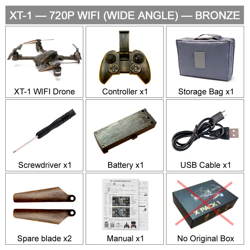 XT-1 складной Дрон FPV для селфи 480P 720P 1080P wifi HD камера Широкоугольный складной Радиоуправляемый квадрокоптер игрушка удержание высоты VS X12 E58 Дрон - Цвет: 720P GJ NoBox Copper