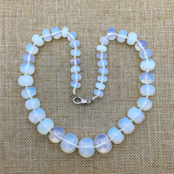 white opal 17 цветов натуральный камень шарик Градуированный колье ожерелье розовый кристалл опал оникс колесо форма Абака бусы для нее вечерние ювелирные изделия - Окраска металла: white opal