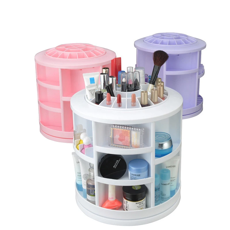 

ABS 360 Degree Rotation Cosmetic Organizer Makeup Storage Box Polygon Folding Desktop Makeup Tool Storage Box