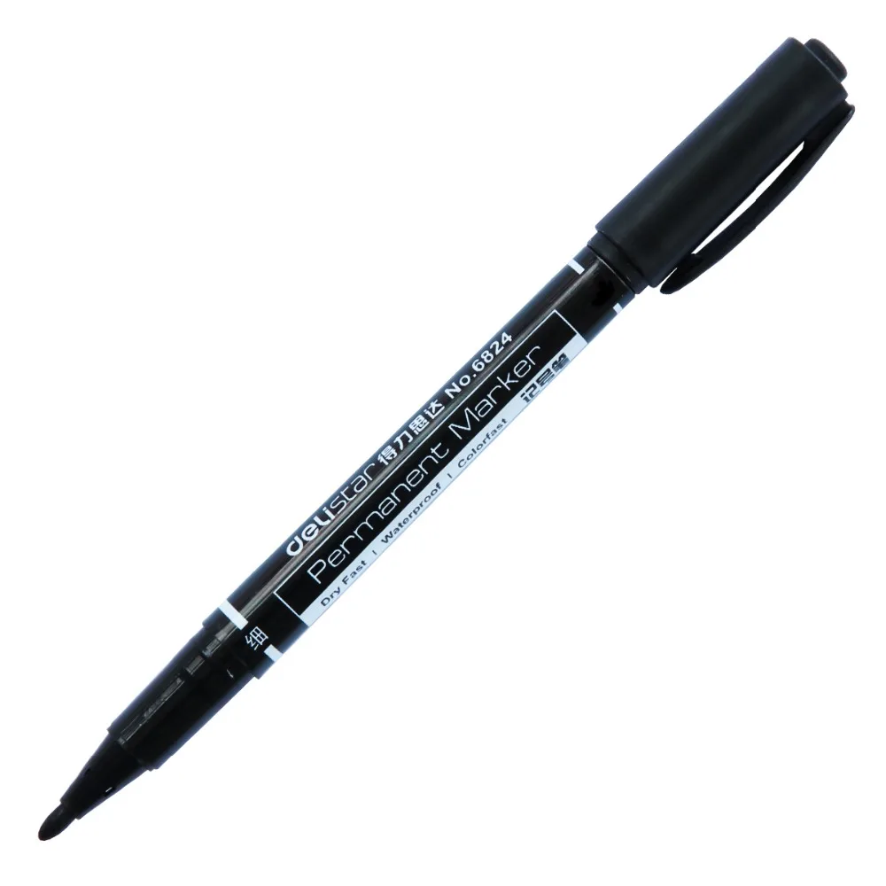 Deli 12pc Double Head Black Blue Red Permanent Markers - 1.0mm and 0.5mm - High-Quality and Long-Lasting Marker Pens image 6