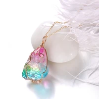 natural decoration multicolor stone crystal necklace irregular rainbow stones chain neck quartz pendant necklaces for women