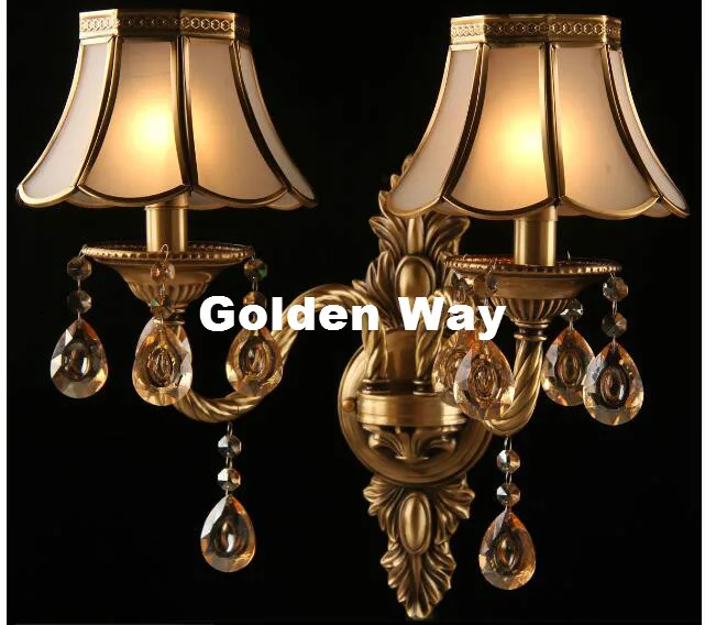 

Newly W50cm H46cm Brass American Classical Copper Art Bronze Wall Lamp Brass Glass Wall Sconce AC 100% Guaranteed Free Shipping