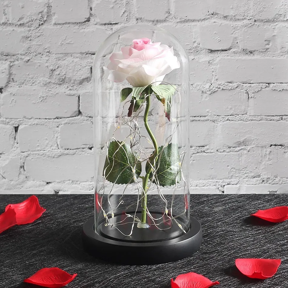 white with pink B Романтика вечная жизнь цветок стеклянная крышка красота и чудовище РОЗА светодиодная лампа; аккумулятор на день рождения День Святого Валентина подарок матери домашний декор - Цвет: white with pink B