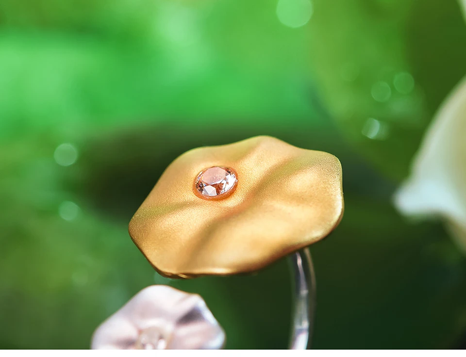 Lotus Fun Real 925 Sterling Silver Natural Gemstone Handmade Designer Fine Jewelry Morning Dew on Lotus Leaves Rings for Women