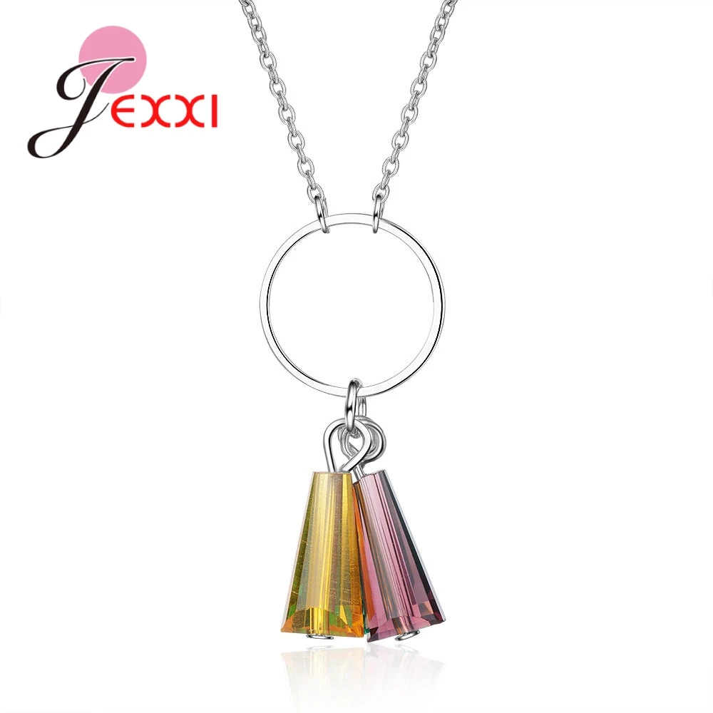

Delicate Trendy High Quality 3 Corlor Rhinestone Pendant 925 Sterling Silver Necklace For Women Engagement Fashion Jewelry
