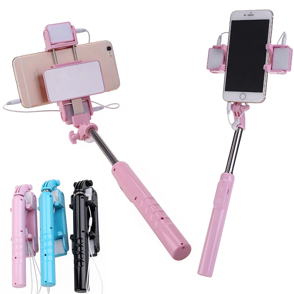 Мини раздвижной ручной монопод проводное зеркало селфи палка со светодиодной