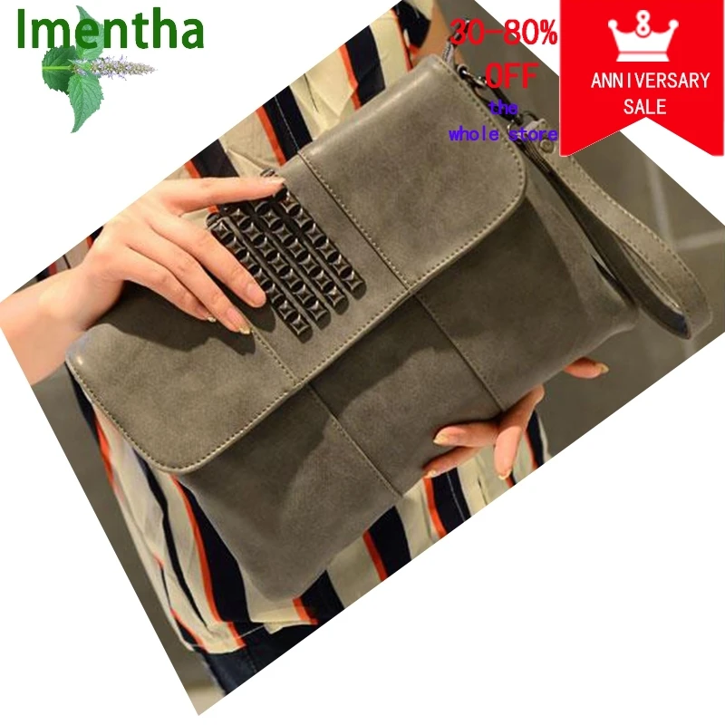 stud Rivet women clutch bag purses and handbags evening bags envelope leather lady day clutches | Багаж и сумки