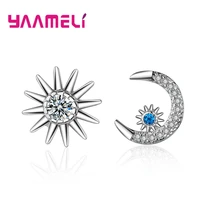 trendy new blue sun star moon stud earrings accurate cutting cubic zirconia 925 silver jewelry wedding engagement lovely gift