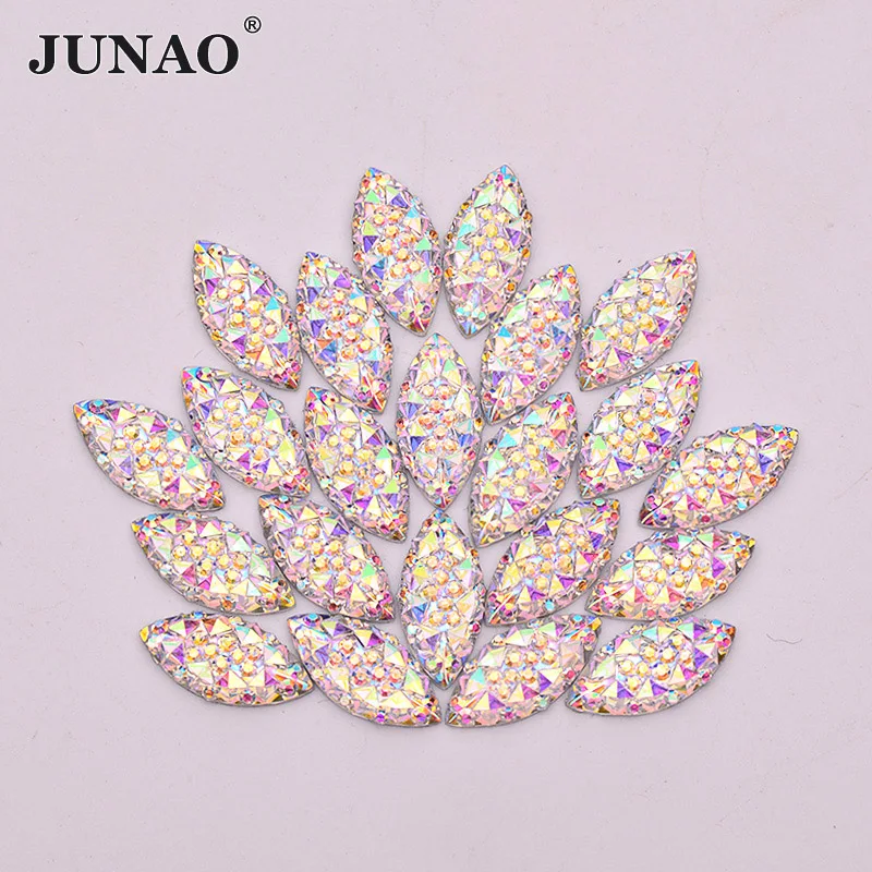 JUNAO 7x15 мм 100 шт. AB каучуковая аппликация Кабошон Стразы лошадиный глаз не шитье