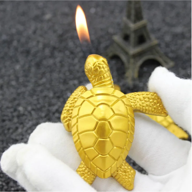 Creative Mini model Cigarette Lighter Refillable Butane Tortoise Fire Funny Ornaments Toy metal Lighters  Smoker Gift
