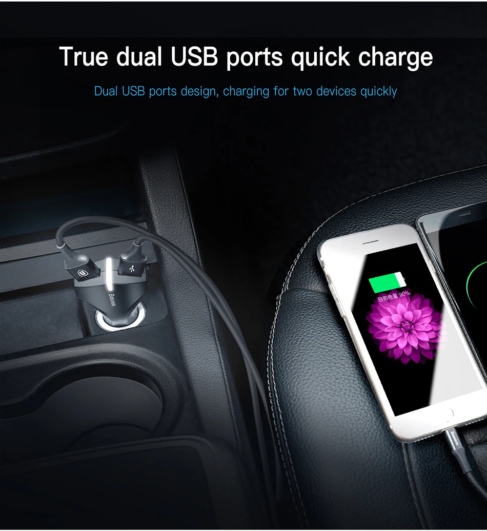 Baseus Quick Charge 3,0 Dual USB Автомобильное зарядное устройство 5V3A QC QC3.0 Turbo Быстрая автомобильная зарядка зарядное устройство для мобильного телефона для iPhone X Xiaomi Mi 9