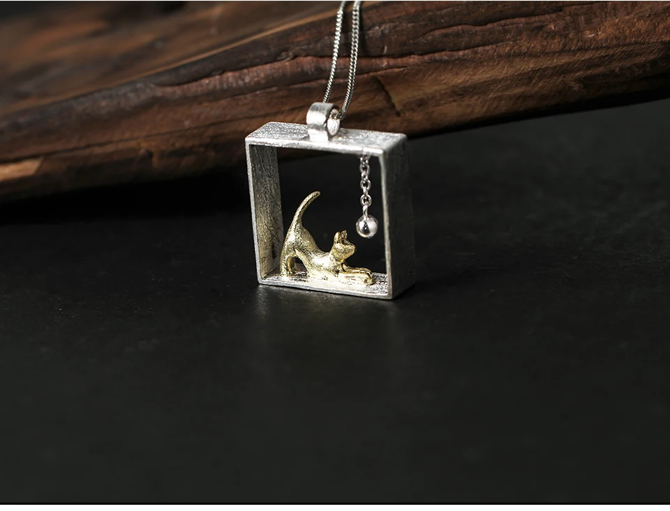 Lotus Fun 925 пробы серебряные подвески для женщин Кот, играющий с мячом серебро талисманы pendentif ювелирные изделия bijoux femme