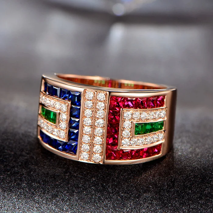 Ociki Cubic Zirconia Rose Gold Color Crystal CZ Rings Multicolor Jewelry for Women Girls Gift Dropshipping Wholesale | Украшения и