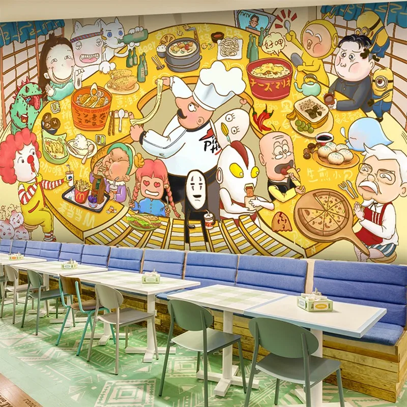 photo wallpaper Hand-painted cartoon characters graffiti mural food store restaurant tea snack | Обустройство дома