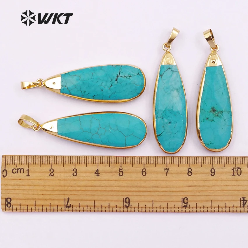 

WT- P722Top quality long teardrop shape howlite pendant raw howlite teardrop with gold metal trim for women