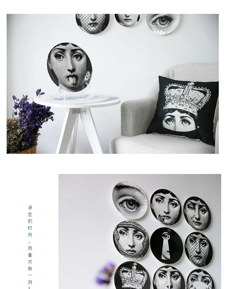 10-дюймовая шпилька для Fornasetti таблички для дома украшения Рождественские украшения для ужина пластина декоративная настенная посуда черный, белый цвет настенные тарелки