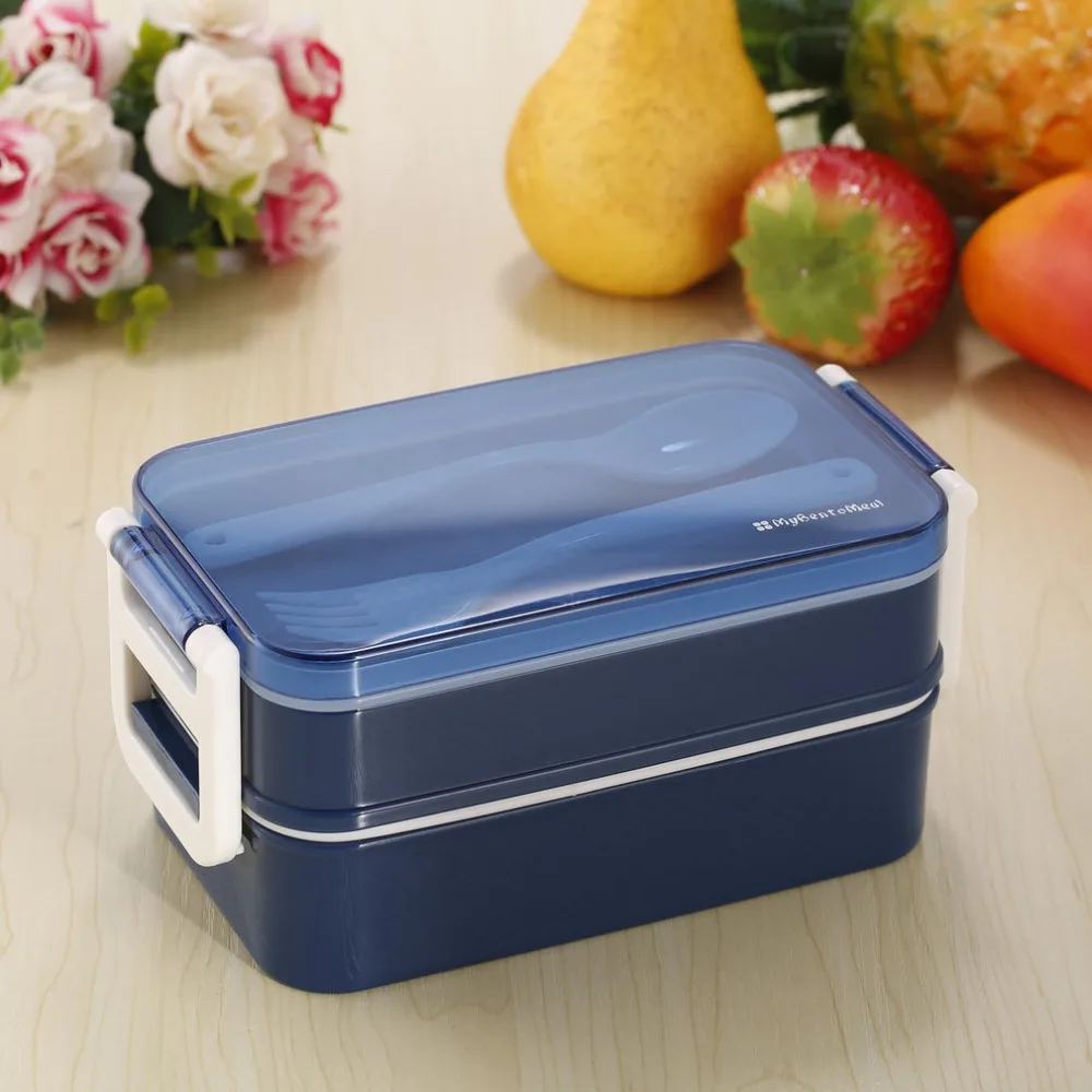 850ml Double Layer Microwave Lunchbox Food Storage Container Lunch Bento Boxes Dinnerware with Cutlery Set & Fork | Дом и сад