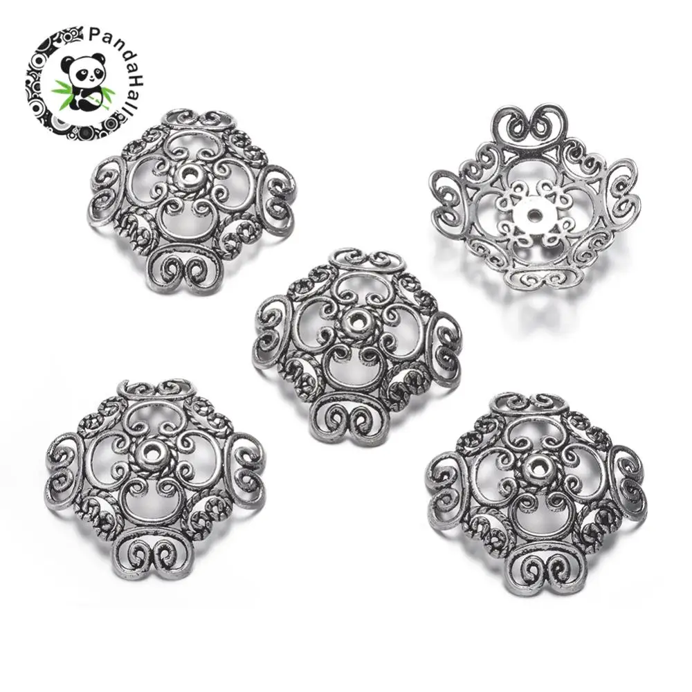 

Tibetan Silver Bead Caps, Lead Free & Cadmium Free, Flower, Antique Silver Color, about 32mm long, 32mm wide, 2mm thick