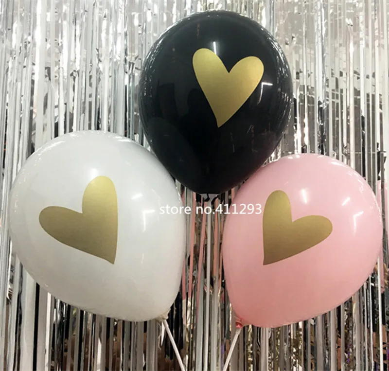 12 шт./лот воздушные шары с сердечками черные белые розовые золотым блестящим
