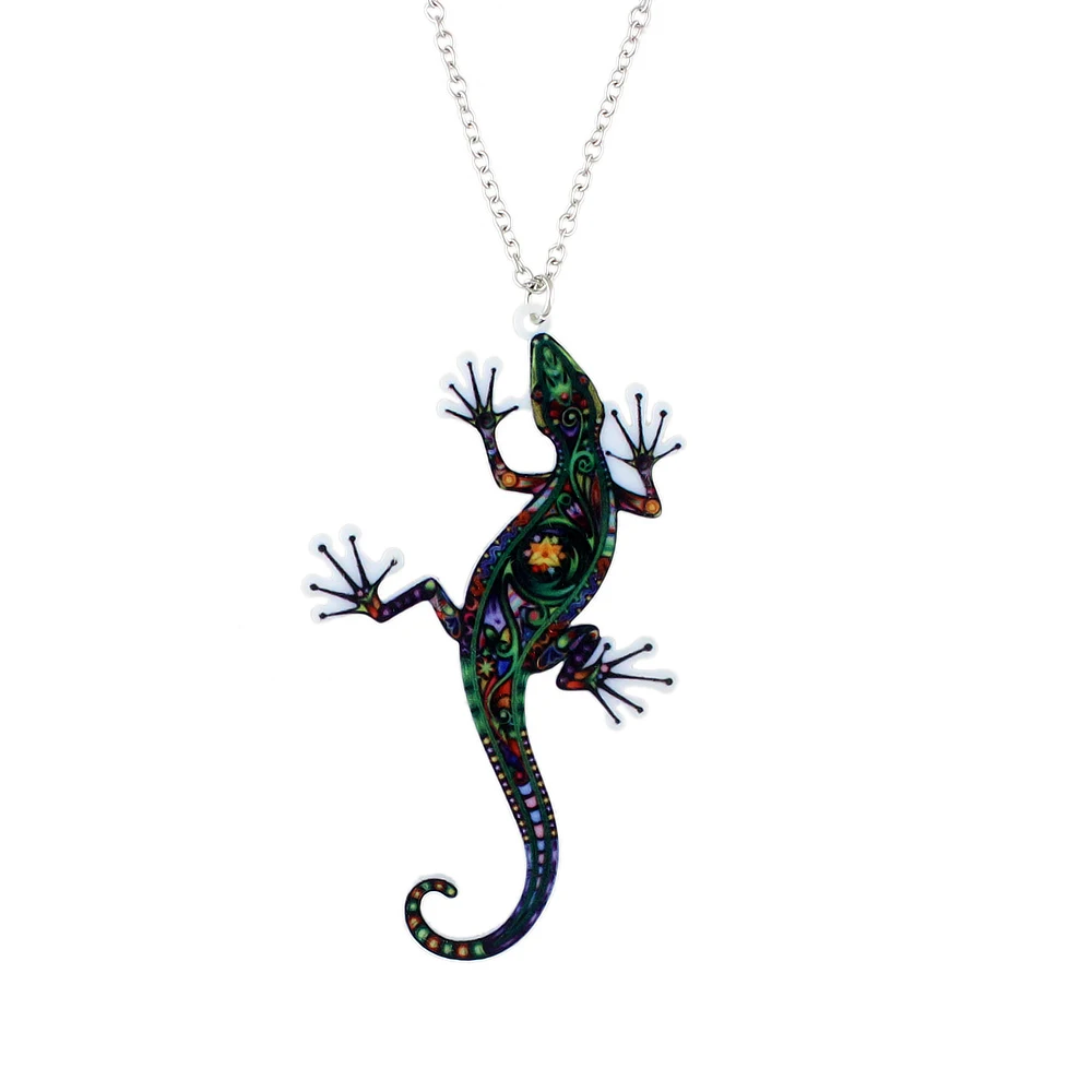 Steampunk Accessories Silver Color Chain with Green Gecko Shape Pendant Necklace and Drop Earrings For Women Jewelry Set | Украшения и