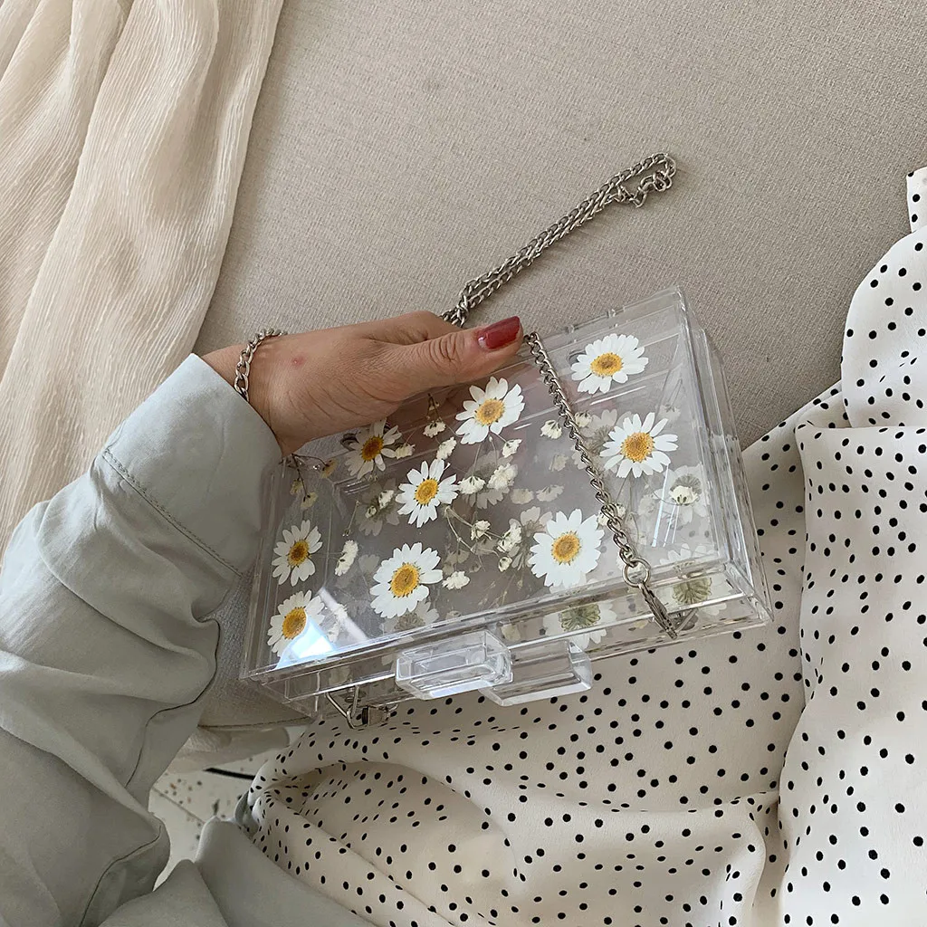 Bolsa Feminina, женская прозрачная сумка, цветок, для путешествий, маленькая квадратная сумка с клапаном, чехол, водонепроницаемая сумка через плечо