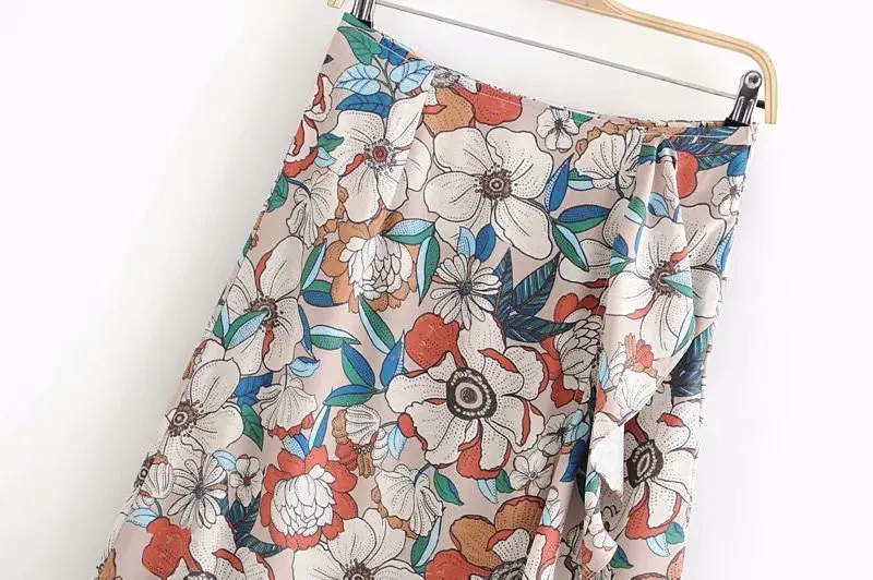 Мода каскадные оборки Цветочные vestidos печать Асимметричная юбка faldas mujer Женская боковая молния шикарные юбки QUN350