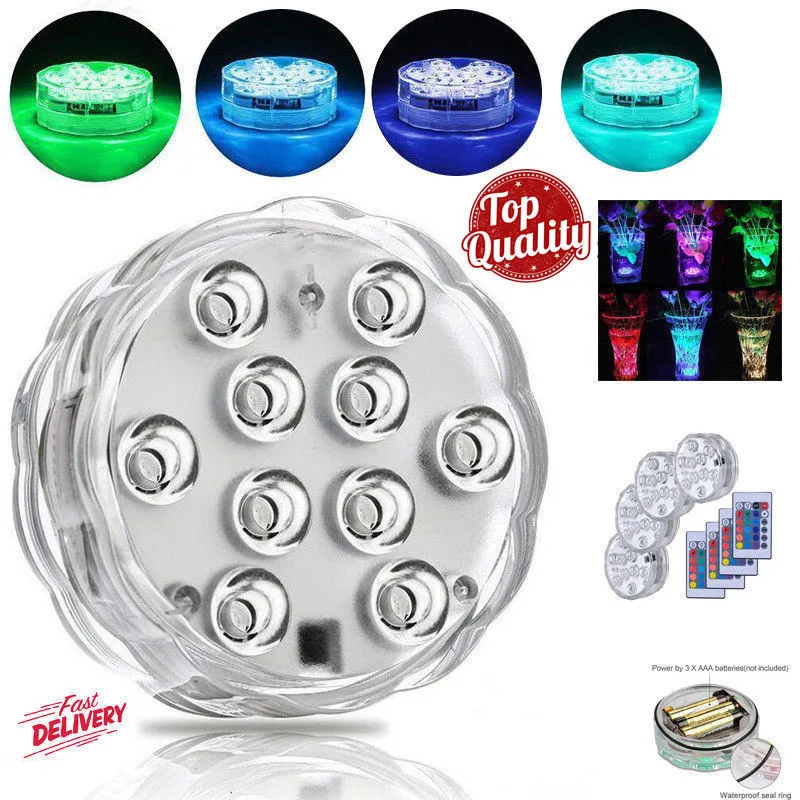 10 Led с дистанционным управлением RGB погружной свет на батарейках подводная Ночная