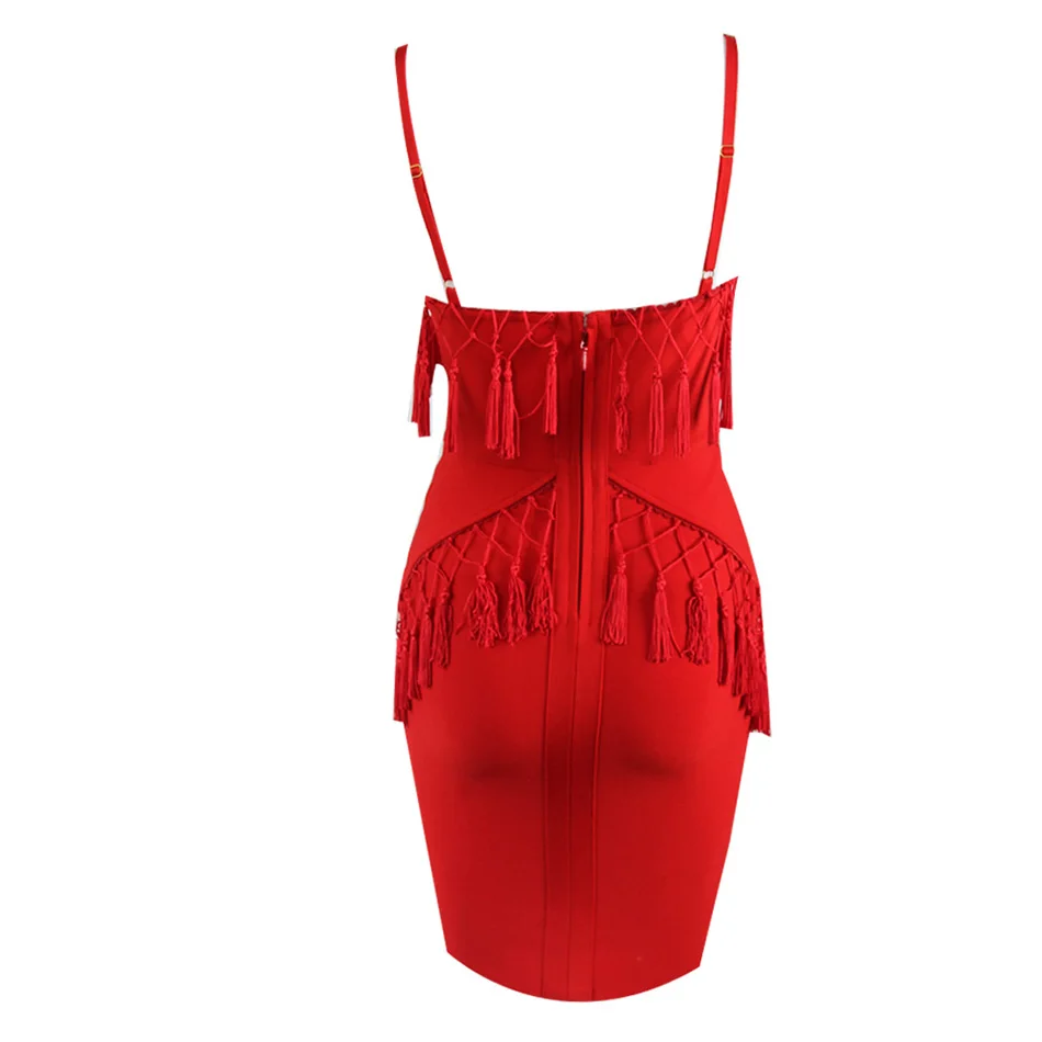 Backless Red Black Tassel Sexy Dress Women Sleeveless Strappy Fringe Bandage Lady Party Night Bodycon Dresses Robe Femme | Женская