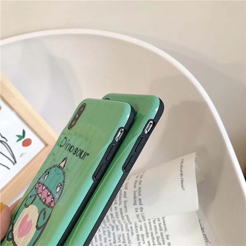 DECOCASE Fashion Dinosaur Cartoon Green Shocproof Phone Cases for iPhone 6 6s 7 8 Plus X XR XS Max Cover iphone plus case |