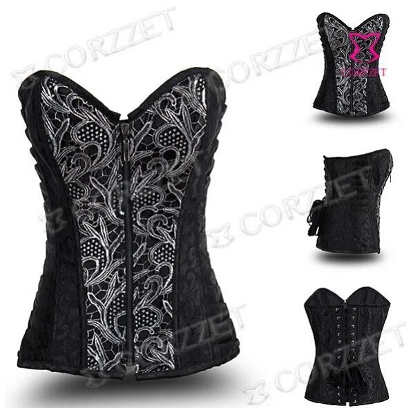 Black Dobby Sexy Zipper Steel Boned Corset Top Women Corsage Bustier Feminino Gothic Steampunk Corselet Corpetes E Espartilhos