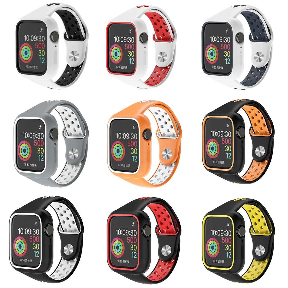 Чехол + ремешок для Apple watch band 44 мм 40 iWatch Силиконовый защитный чехол браслет часов 5