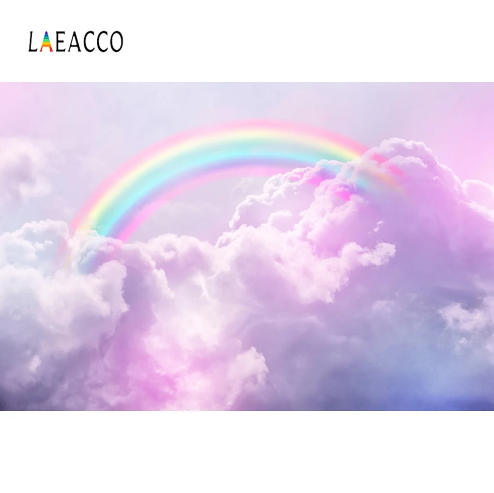 Laeacco розовый Радужный фон облачное небо детский портретный плакат для дня рождения фотосессия Фотостудия