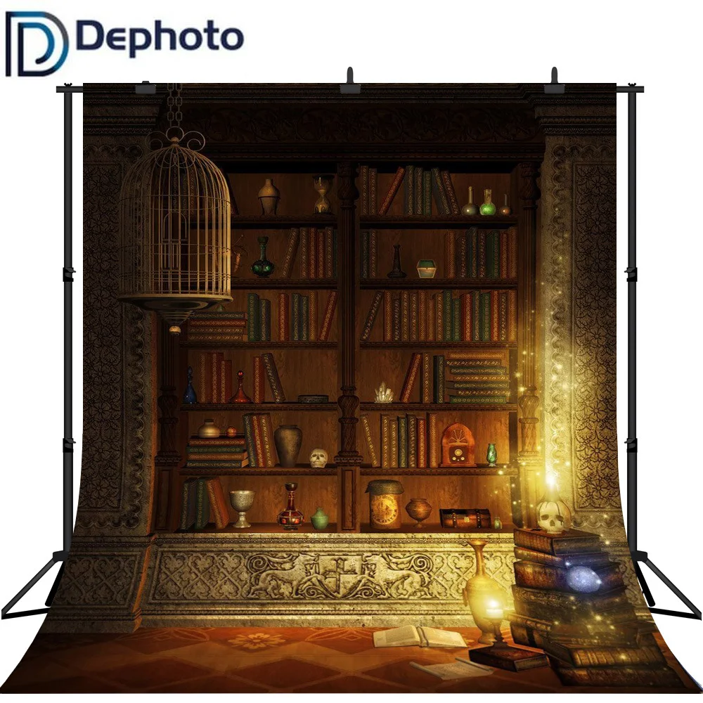 DePhoto фон для фотосъемки винтажная Роскошная книжная полка свеча Хэллоуин