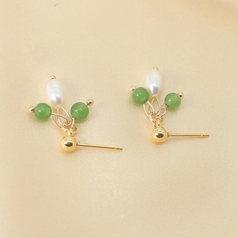 Price Favorable Natural Freshwater Pearls Earrings Green Stone Gold Stud For Women Earring Jewelry Gift | Украшения и аксессуары