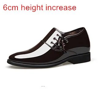 6cm height brown Мужские модельные туфли с острым носком; сезон весна-осень; официальные свадебные туфли из лакированной кожи; офисные туфли в деловом стиле; мужские туфли на квадратном каблуке - Цвет: 6cm height brown