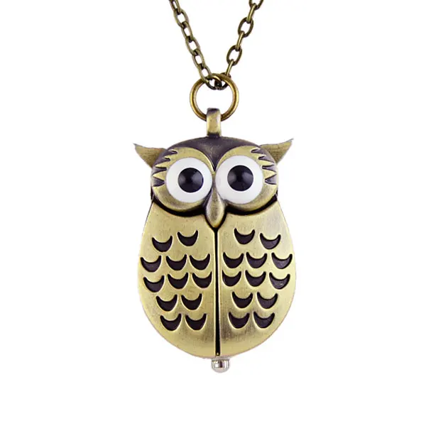 

New Cute Style Retro Unisex Vintage Bronze Slide Smart Owl Pendant Antique Necklace Pocket Watch Gift High Quality