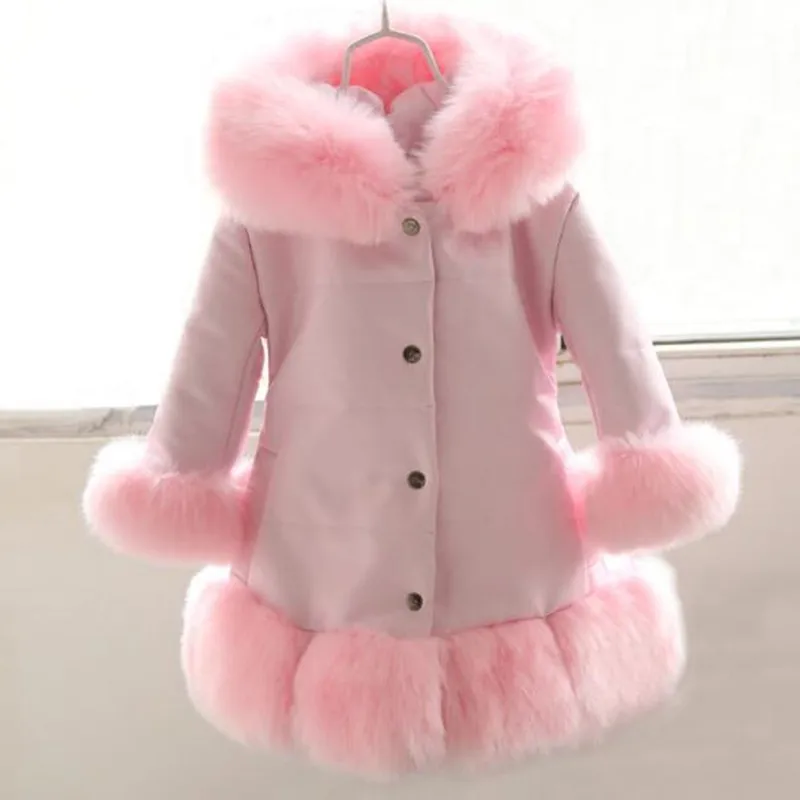 2018 Children Clothing Girls Winter Thick Artificial leather Patchwork Faux Fur Coat Baby Warm Cotton Long Korean Overcoat QV87 | Детская