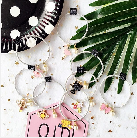 Korean children small fresh silver hair ties beads animal print pendant elastic bands flowers bow girl accessorie | Детская одежда и