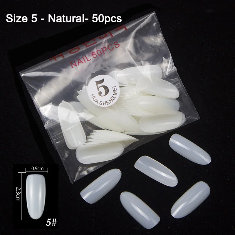 Size 5-Natural-50pcs 50 шт./упак. полный овальные ногти специальный длинный овальный один номер пластины печати накладные ногти украшения натуральные/прозрачные поддельные ногти искусство - Цвет: Size 5-Natural-50pcs