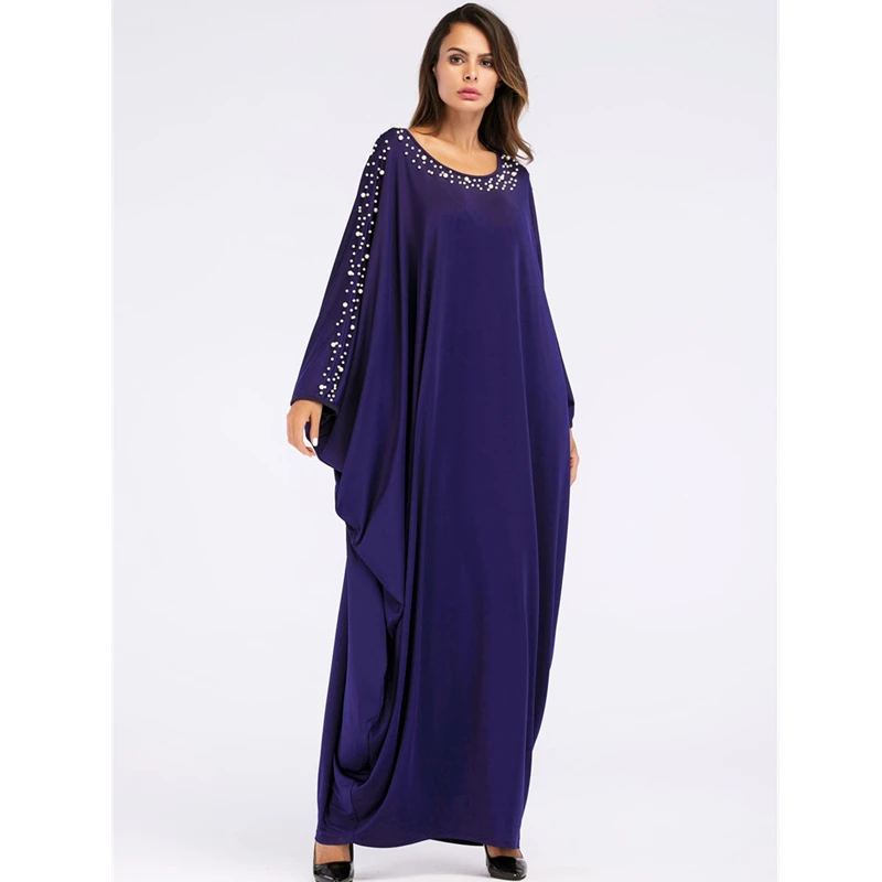 Большой темно-синий жемчужный плащ с рукавом Caftan Макси платье большого размера