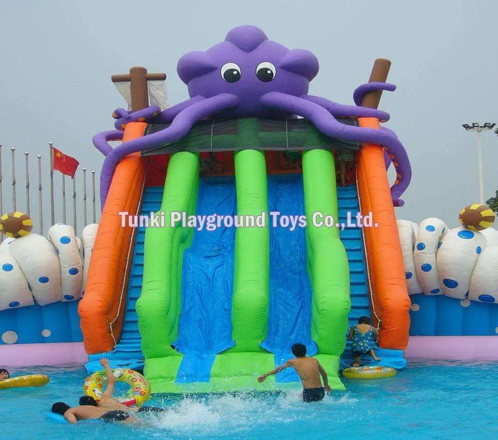 

long water slide, commercial used inflatable water slide for sale Cartoon Octopus Slide