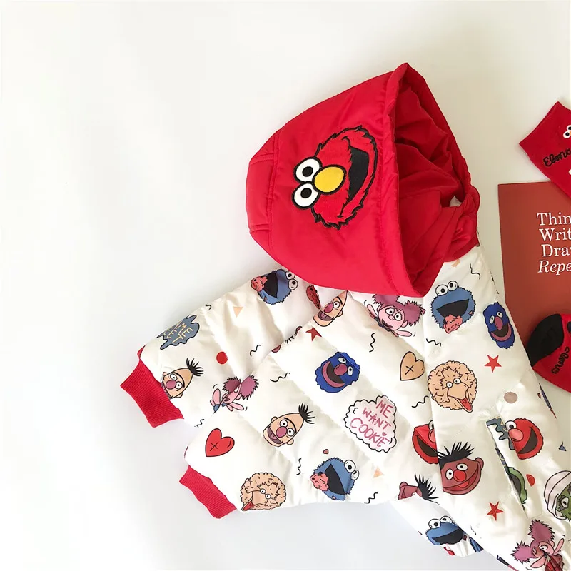 Красный Celveroso Girls boys winter jackets fashion cartoon Clothing coat baby girl warm casual Outerwear Sesame Street Kids jackets - Цвет: Красный