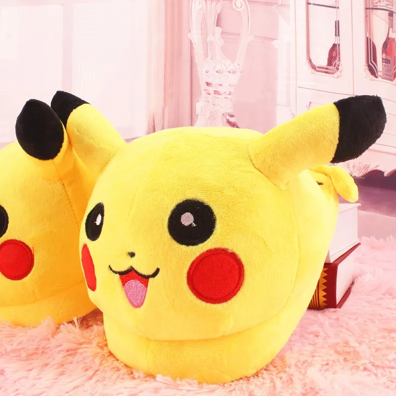 WHOHOLL/хлопковые тапочки в японском стиле с изображением Pokenom Pikachu; домашняя обувь для влюбленных женщин на толстой подошве; нескользящая и теплая подошва