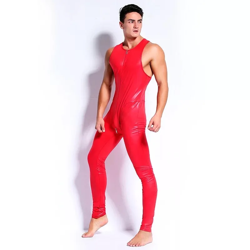 

New Sexy Lingerie Tight Zipper To Crotch Faux Leather Pole Dancing Nightclub Erotic Bodysuit,Clubwear Lingerie Sexy Gay Costume