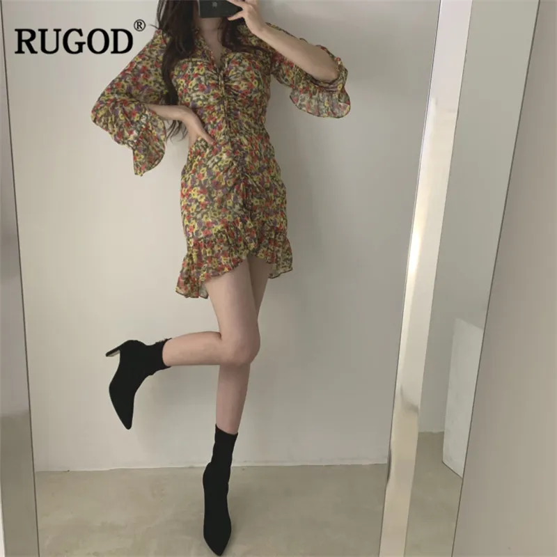RUGOD/женское платье с цветочным принтом элегантное мини-платье в богемном стиле