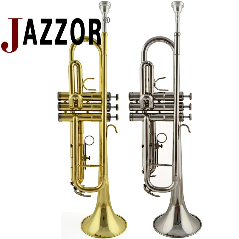 JAZZOR JBTR-300 B плоская позолоченная труба с лаковым покрытием с футляром мундштук, музыкальные инструменты золотого/серебряного цвета