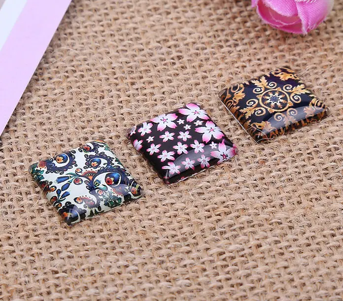 10mm 15mm 20mm 25mm Decorative pattern a square Handmade Photo Glass Cabochons & Glass Dome Cover Pendant Cameo Settings