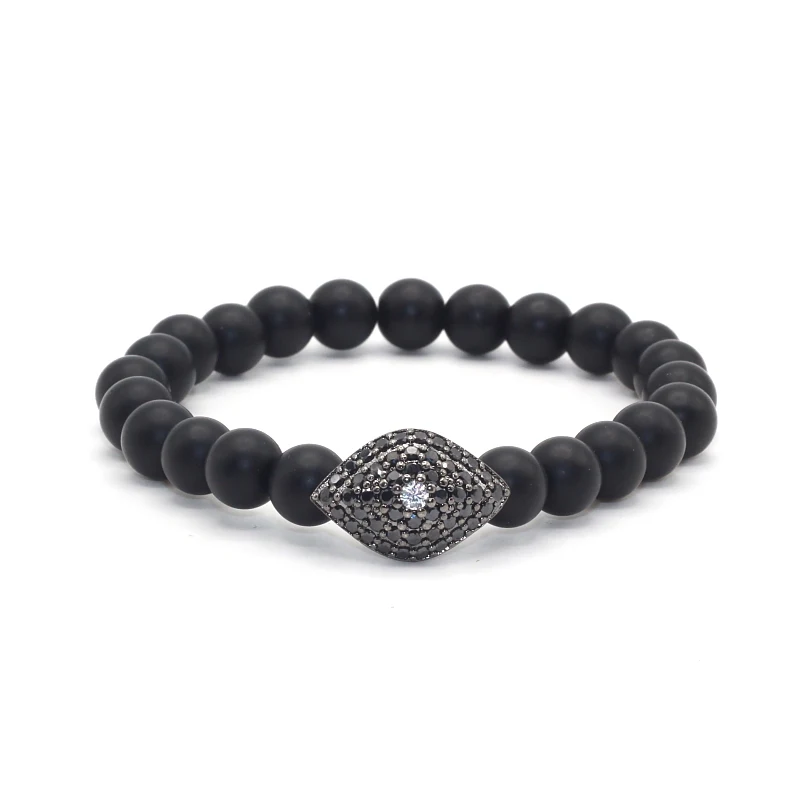 Новое поступление микро проложить CZ сглаза шарм браслеты 8 мм черный матовый