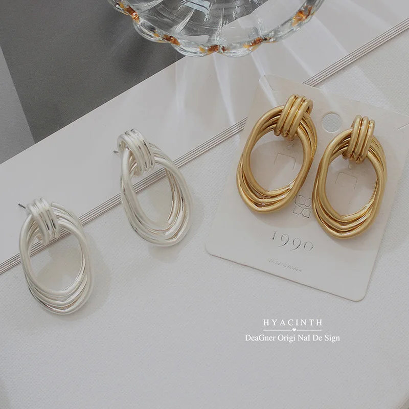 HUANZHI 2019 Новый матовый металл золото геометрические нерегулярные полые овальные